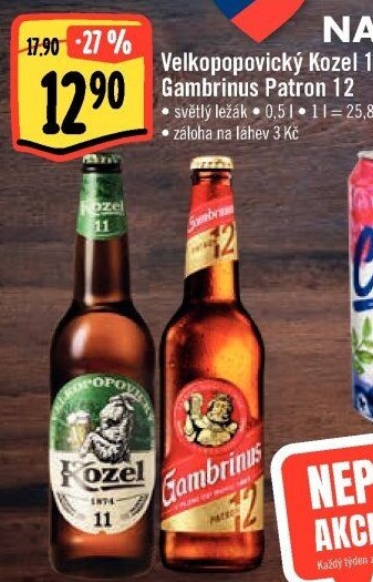 Pivo ležák 11° Velkopopovický Kozel