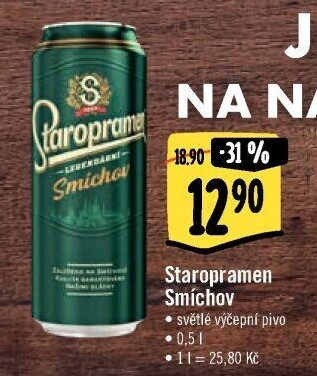 Pivo světlé výčepní 10° Smíchov Staropramen