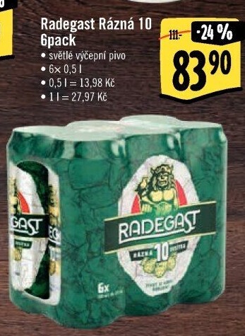 Pivo světlé výčepní Rázná 10° Radegast