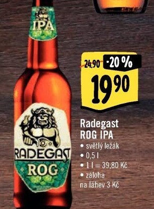 Pivo světlý výčepní speciál ROG IPA Radegast