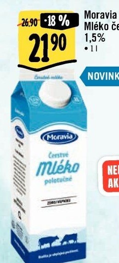 Mléko čerstvé Moravia - 1,5% polotučné