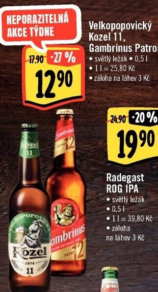 Pivo ležák 11° Velkopopovický Kozel