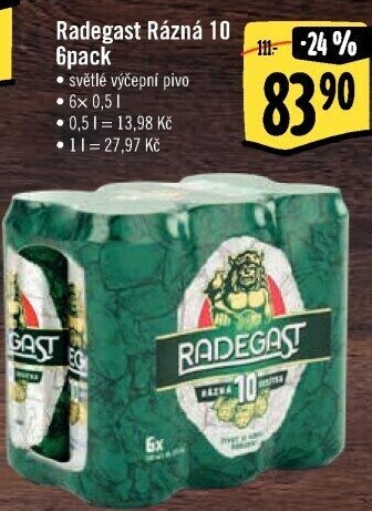 Pivo světlé výčepní Rázná 10° Radegast