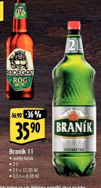 Pivo světlý ležák 11° Jedenáctka Braník