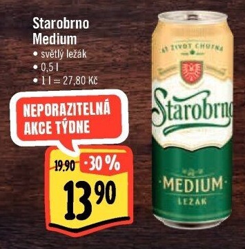 Pivo světlý ležák nepasterizovaný 11° Medium Starobrno