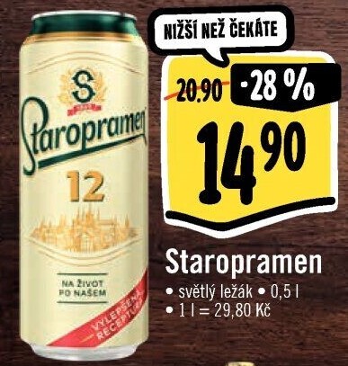 Pivo světlý ležák Staropramen