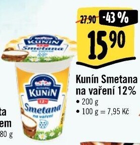 Smetana na vaření Kunín 12%