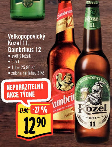 Pivo ležák 11° Velkopopovický Kozel