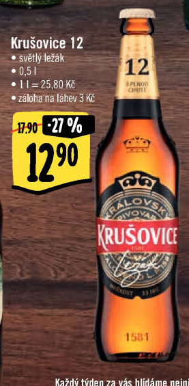 Pivo světlé Královský ležák 12° Krušovice