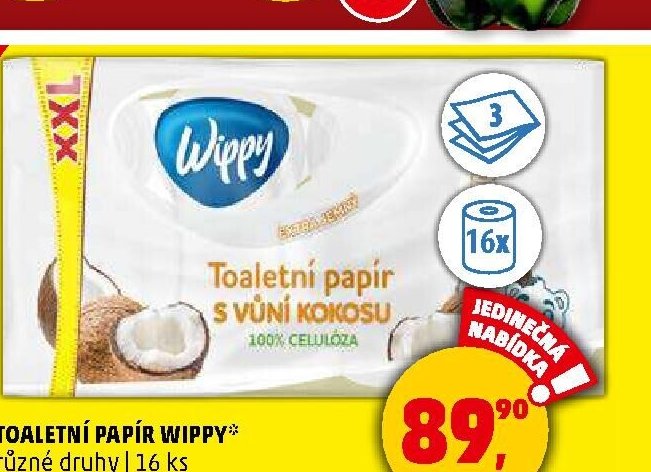 Toaletní papír Wippy s vůní kokosu 16 ks