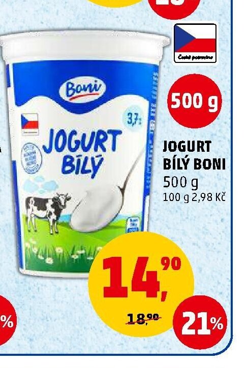 Jogurt bílý Boni 500g