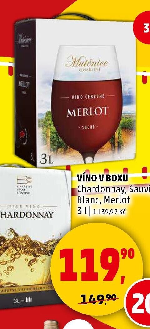 VÍNO V BOXU Chardonnay, Sauvignon Blanc, Merlot 3l