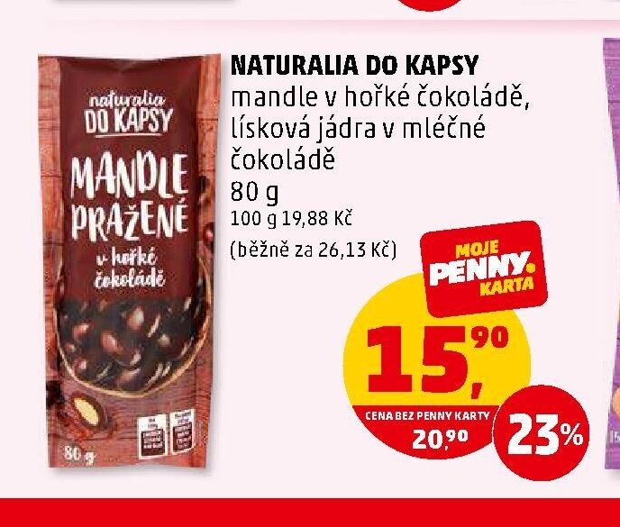 NATURALIA DO KAPSY mandle v hořké čokoládě, lísková jádra v mléčné čokoládě