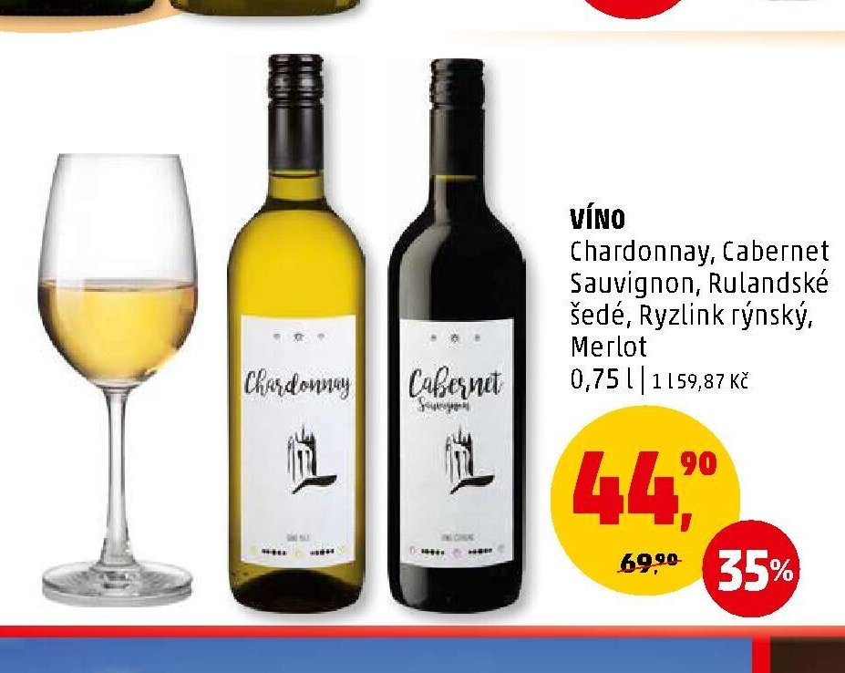 Víno Chardonnay, Cabernet Sauvignon, Rulandské šedé, Ryzlink rýnský, Merlot