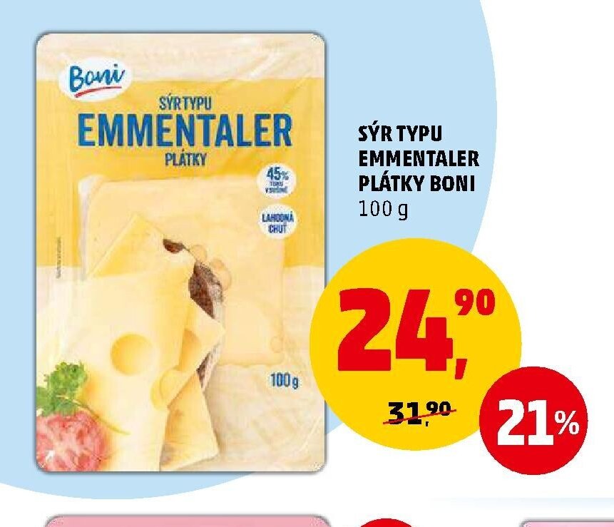SÝR TYPU EMMENTALER PLÁTKY BONI 100 g