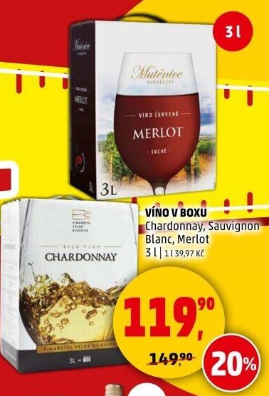 VÍNO V BOXU Chardonnay, Sauvignon Blanc, Merlot 3 l