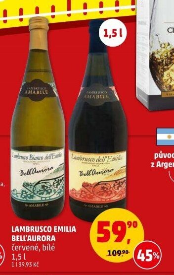 LAMBRUSCO EMILIA BELL'AURORA červené, bílé 1,5 l