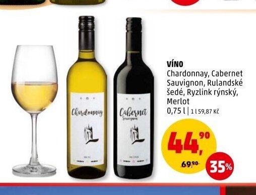 Víno Chardonnay, Cabernet Sauvignon, Rulandské šedé, Ryzlink rýnský, Merlot