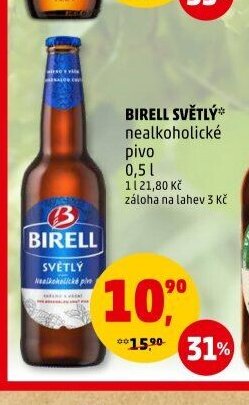 BIRELL SVĚTLÝ nealkoholické pivo