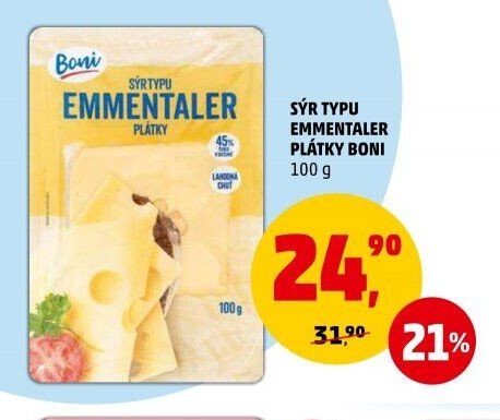 SÝR TYPU EMMENTALER PLÁTKY BONI 100 g