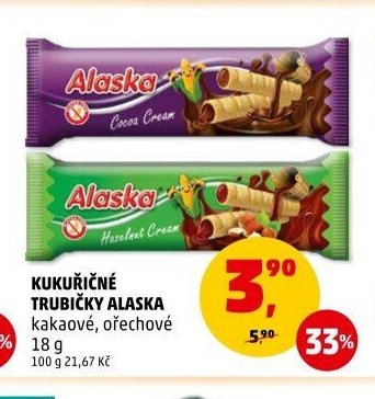 KUKUŘIČNÉ TRUBIČKY ALASKA kakaové, ořechové 18 g