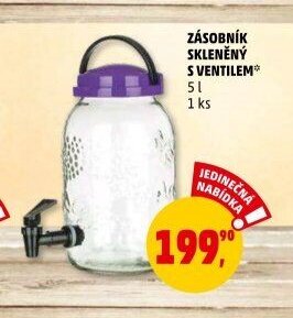 Zásobník skleněný s ventilem