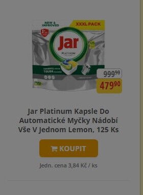 Jar Platinum Kapsle Do Automatické Myčky Nádobí Vše V Jednom Lemon, 125 Ks