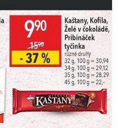 Kaštany, Kofila, Želé v čokoládě, Pribináček tyčinka