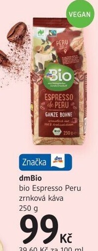 Zrnková káva Espresso Peru dm Bio