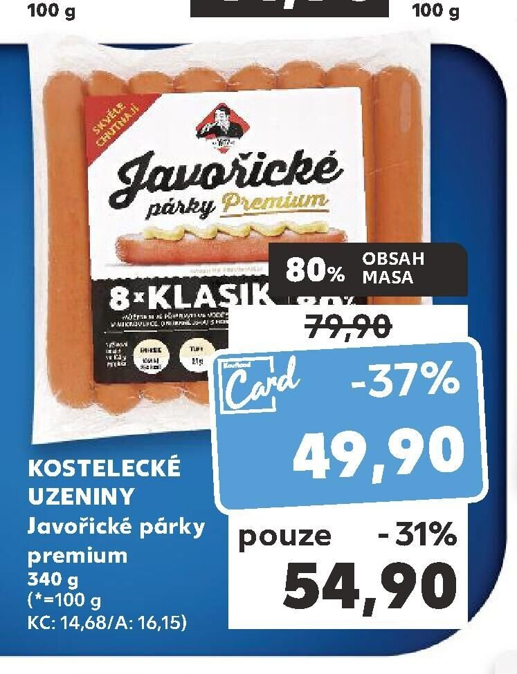 KOSTELECKÉ UZENINY Javořické párky premium 340 g
