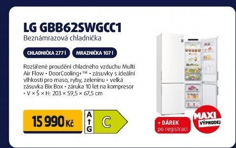 LG GBB62SWGCC1 Beznámrazová chladnička
