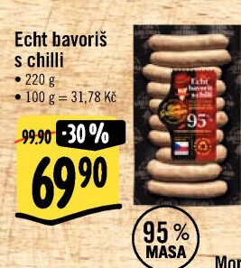 Párek na gril Echt Bavoriš s chilli Láďa Grileman Kostelecké uzeniny