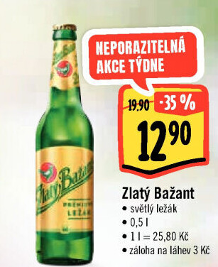 Pivo světlý ležák 12° Zlatý Bažant