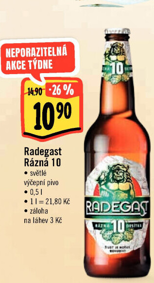 Pivo světlé výčepní Rázná 10° Radegast