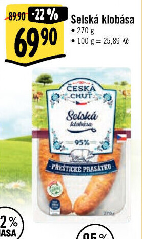 Selská klobása Přeštické prasátko Česká chuť