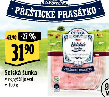 Selská šunka nejvyšší jakosti Přeštické prasátko Česká chuť