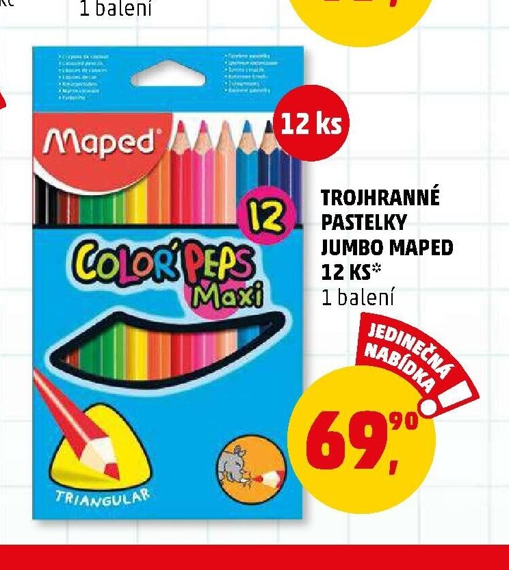 TROJHRANNÉ PASTELKY JUMBO MAPED 12 KS