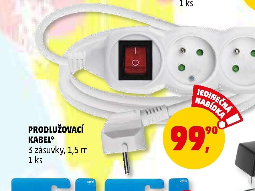 PRODLUŽOVACÍ KABEL 3 zásuvky, 1,5 m