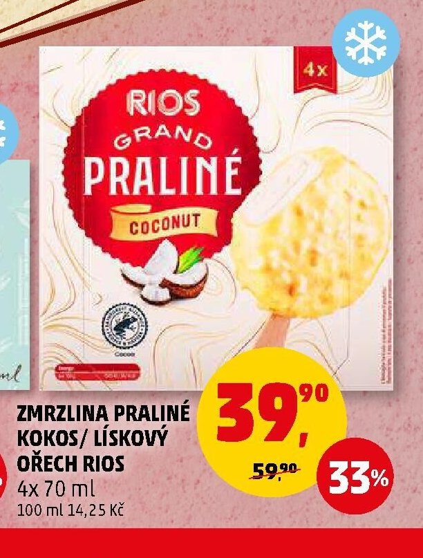 Zmrzlina praliné kokos/lískový ořech Rios