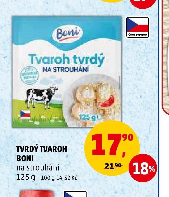 Tvaroh tvrdý na strouhání Boni