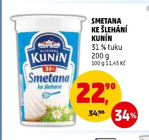 Smetana ke šlehání Kunín