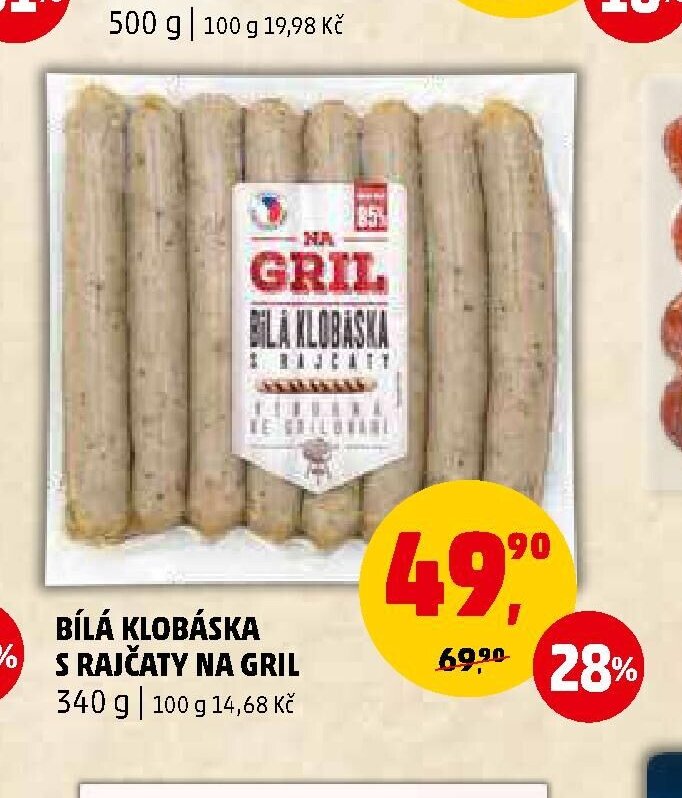 Bílá klobáska s rajčaty na gril
