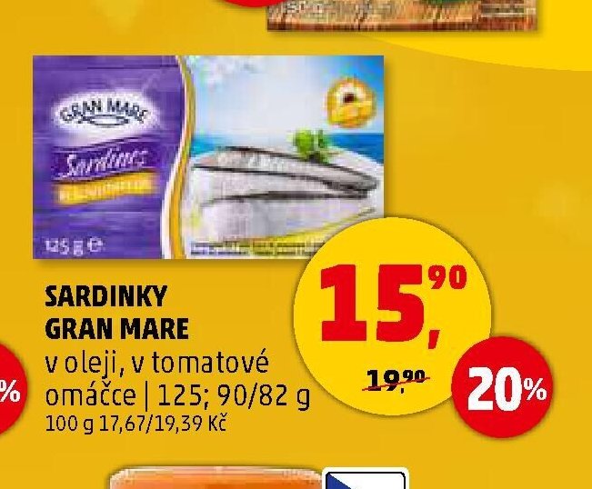 SARDINKY GRAN MARE v oleji, v tomatové omáčce 125; 90/82 g