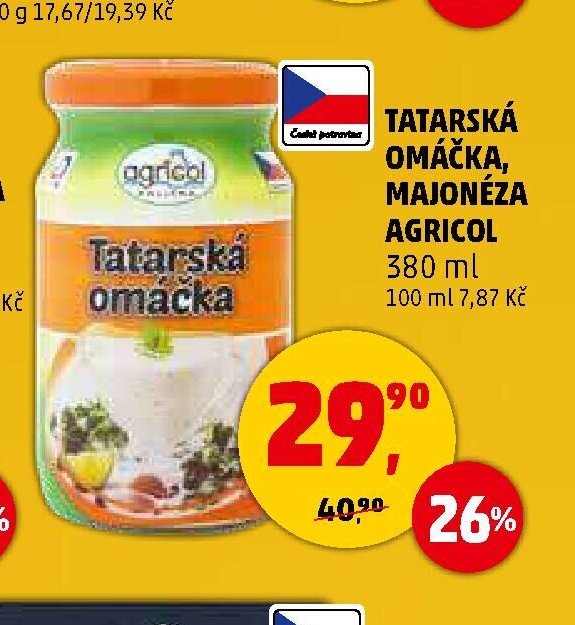 TATARSKÁ OMÁČKA, MAJONÉZA AGRICOL 380 ml