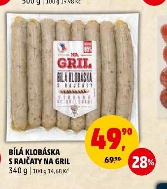 Bílá klobása s rajčaty na gril