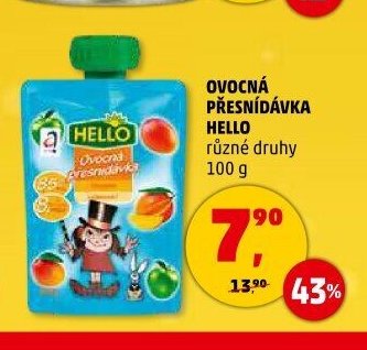 OVOCNÁ PŘESNÍDÁVKA HELLO různé druhy 100 g