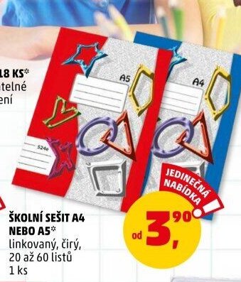 ŠKOLNÍ SEŠIT A4 NEBO A5