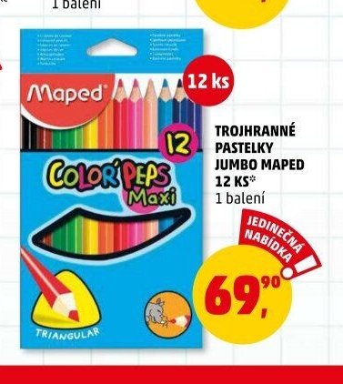 TROJHRANNÉ PASTELKY JUMBO MAPED 12 KS