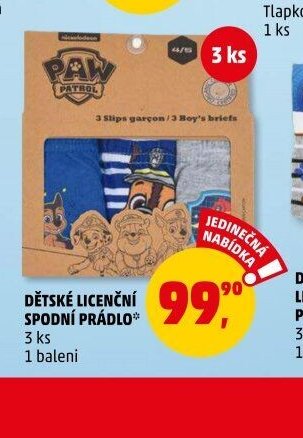 DĚTSKÉ LICENČNÍ SPODNÍ PRÁDLO