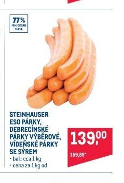STEINHAUSER ESO PÁRKY, DEBRECÍNSKÉ PÁRKY VÝBĚROVÉ, VÍDEŇSKÉ PÁRKY SE SÝREM